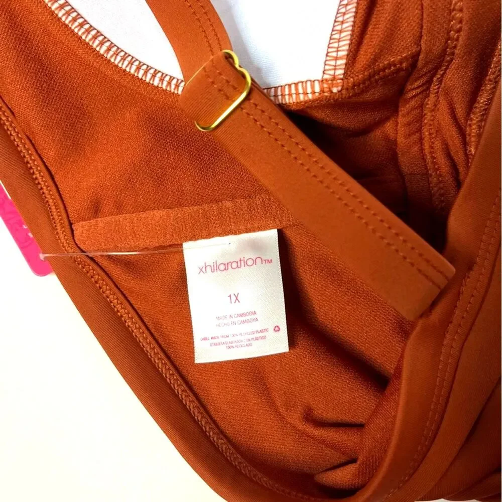 Xhilaration Juniors Longline Elevated Rust Bandeau Bikini Top Plus Size 1X New!